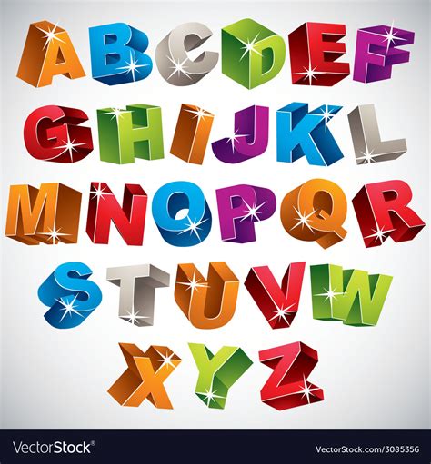3d Font Bold Colorful Alphabet Royalty Free Vector Image