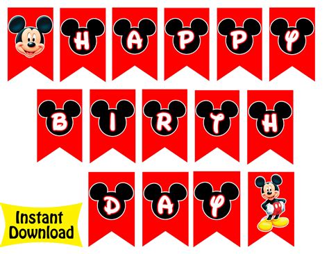 The walt disney company celebra el nacimiento de mickey el 18 de noviembre de 1928, a raíz del estreno de steamboat willie, primer en este corto mickey mouse está manejando un barco de vapor, hasta que llega pete y lo echa de la sala de controles. Mickey Mouse Birthday Banner $4.99 | Bandera de mickey ...