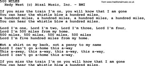Peter Paul And Mary Song 500 Miles Lyrics