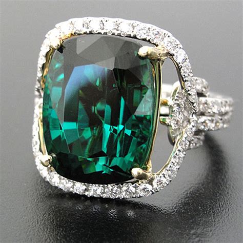 Blue Green Tourmaline 1404ct Dias 108ctw 18kt Two Tone Ring Bold