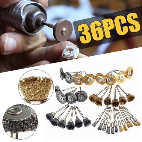 36Pcs Brass Steel Wire Copper Brush Polishing Wheels Full Kit For