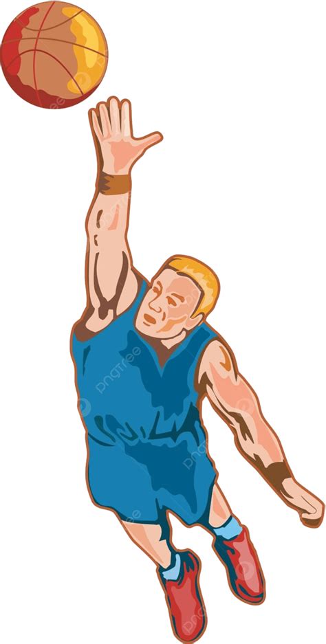 Basketball Player Dunking Score Sportsman Retro Vector, Score