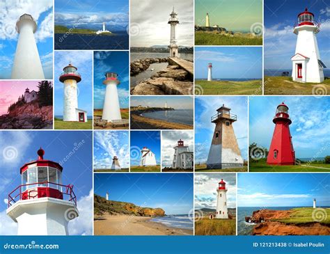 Collage Of Lighthouses Stock Photo Image Of Blue Maine 121213438