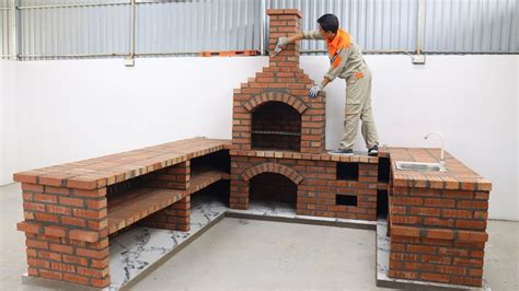 Building Outdoor Multifunction Wood Stove Effective From Red Brick And