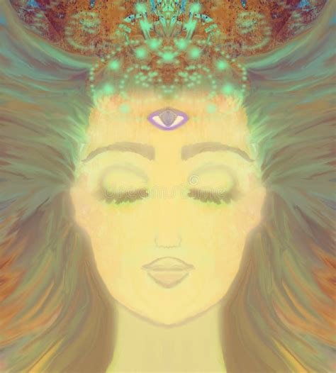 Woman With Third Eye Psychic Supernatural Senses Stock Illustration