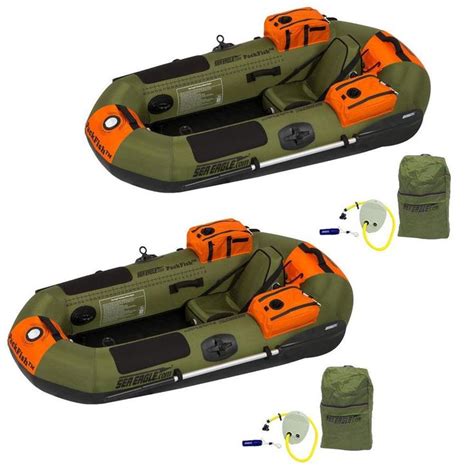 Two Inflatable Boats With Life Vests On The Front And Back Side By Side
