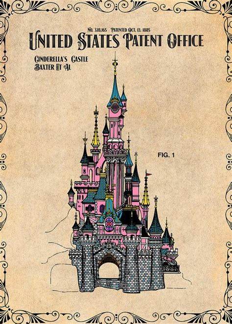 Disney Cinderellas Castle Antique Paper Colorized Patent Print Greeting Card By Greg Edwards