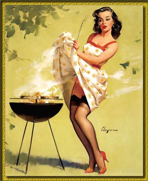 Vintage Pin Up Girl Grilling Out By Gil Elvgren 1950s New