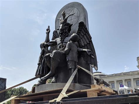Satanic Temple Protests Ten Commandments Monument With Goat Headed Statue NPR