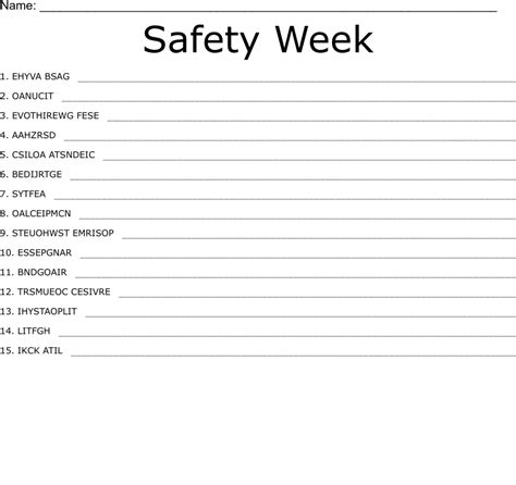 Safety Week Word Scramble Wordmint