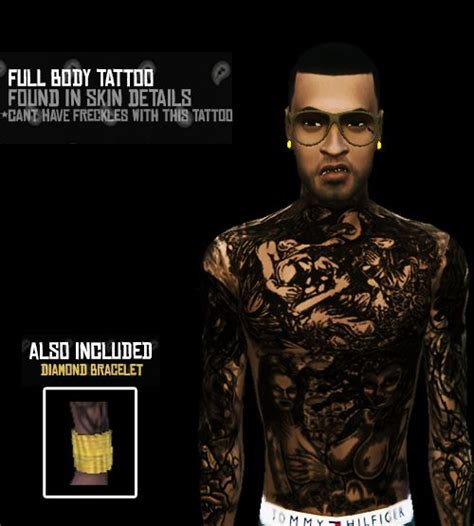 Sims 4 Full Body Tattoo With Gold Bracelet Sims 4 Tattoos Full Body