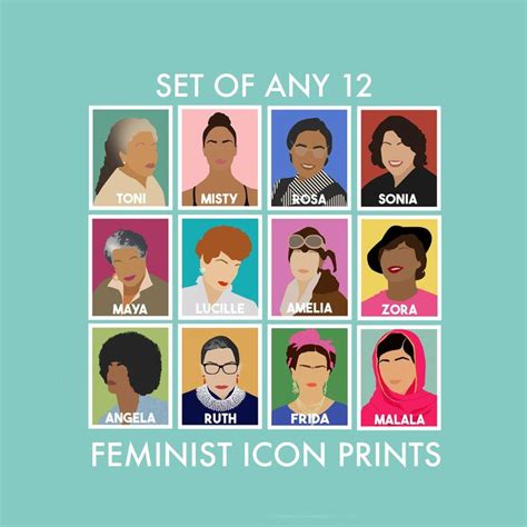 set of any 12 feminist icon prints feminist minimalist wall etsy feminist icons feminist
