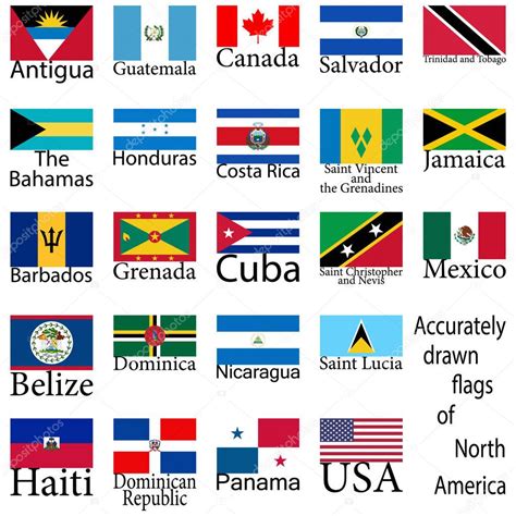 Flags Of The Countries Of North America High Level Of Drawing Vector