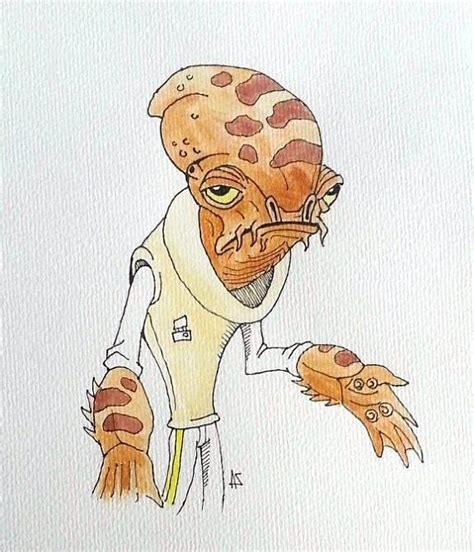 Ink Drawing Of Admiral Ackbar From Return Of The Jedi Colored With
