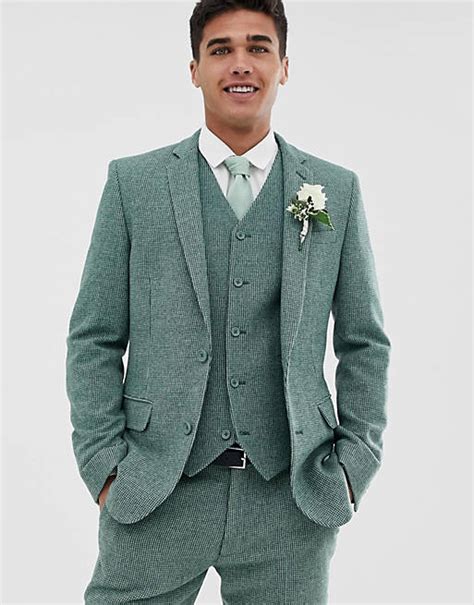 Asos Design Wedding Super Skinny Suit Jacket In Green Wool Blend Mini