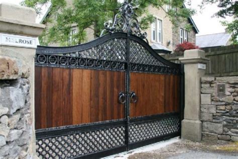 New Unique Wooden Gates With Wrought Iron Driveway Gates Design By