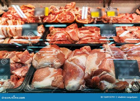 Selection Of Quality Meat In A Butcher Shop Different Types Of Fresh