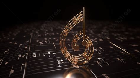 Gold Music Note On A Sheet Of Music Background 3d Rendering Of Treble