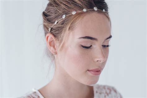 simple flower wedding headband in gold silver or rose gold daisy debbie carlisle