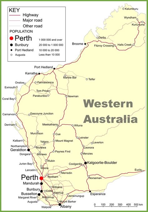 Road Map Of Western Australia With Cities And Towns