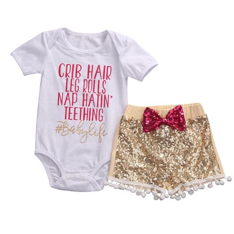 Cute Newborn Baby Girl Clothes Set 2017 Summer Sequins Baby Bodysuit