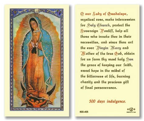 Prayer To Our Lady Of Guadalupe Holy Card Devotional Items
