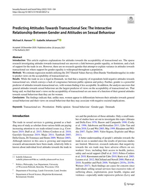 Pdf Predicting Attitudes Towards Transactional Sex The Interactive Relationship Between