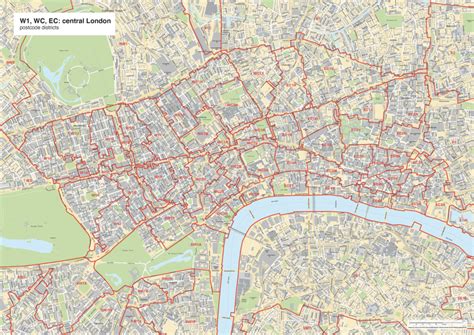 Map Of Central London Postcode Districts W WC EC Including Street Names Maproom