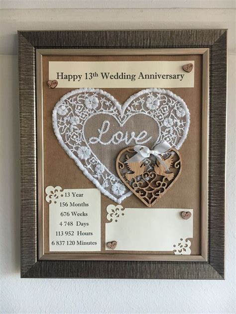 13th Wedding Anniversary Frame Rustic T Lace 3d Handmade Wooden Love