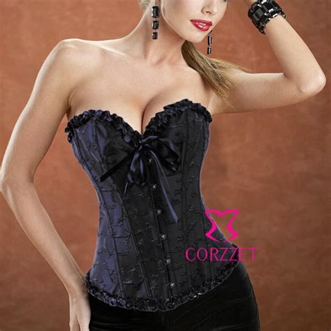 Black Embroidered Strapless Overbust Sexy Corset Bustier Tops Gothic