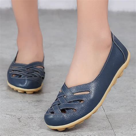 Summer Women Casual Flats Genuine Leather Slip On Loafers Work Shoes Footwear Comfortable Ladies