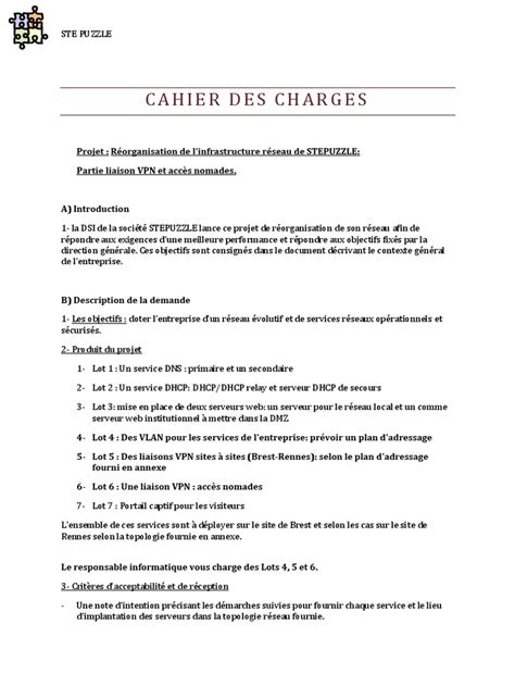 Cahier Des Charges  VPN Et Vlan  PDF  Réseau local  Serveur