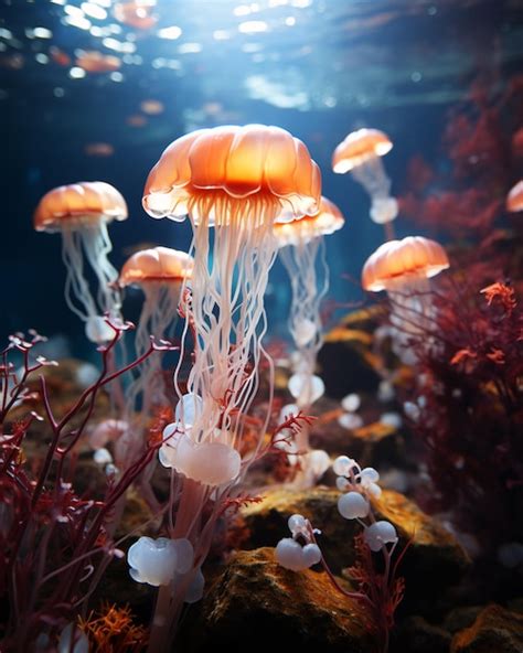 Premium Ai Image Jellyfish Swimming In A Coral Reef