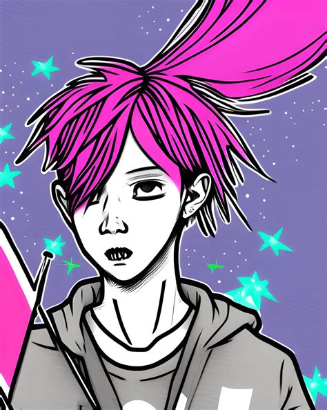 Kawaii Cyberpunk Boy With Fuchsia Hair · Creative Fabrica