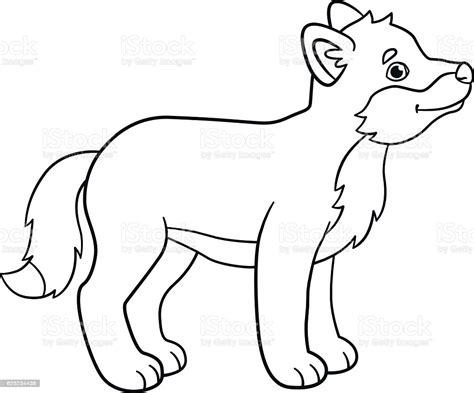 Coloring Pages Little Cute Baby Wolf Smiles Stock Vector
