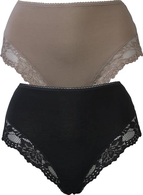 Ex Marks And Spencer Mands 2 Pack Control Cotton Rich High Leg Knickers Briefs Panties Black Fawn