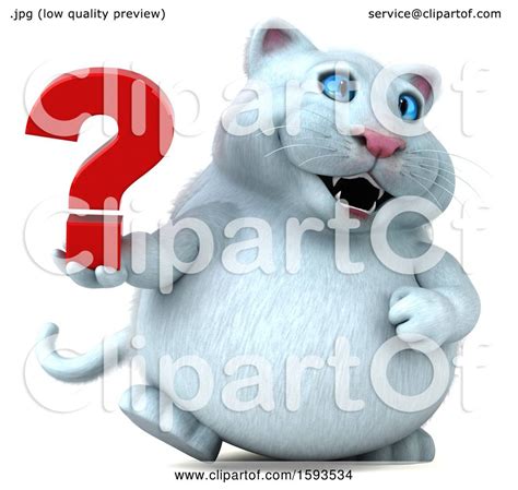 Clipart Of A 3d White Kitty Cat Holding A Question Mark On A White