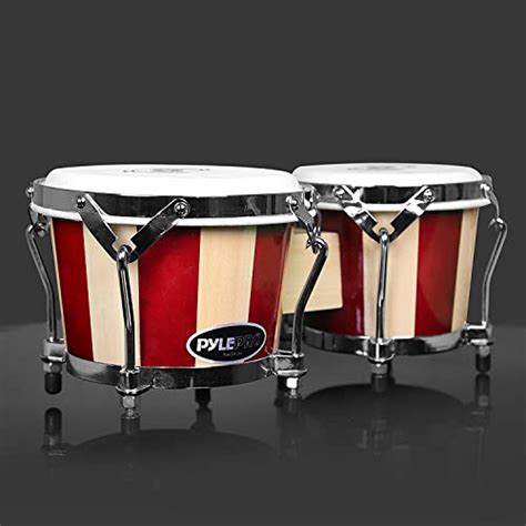 Pyle Hand Crafted Bongo Drums Pair Of Wooden Bongo Drums 65 And 75