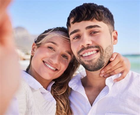 Selfie Couple And Happy People On Beach Date On Vacation And Holiday Trip Together With Love