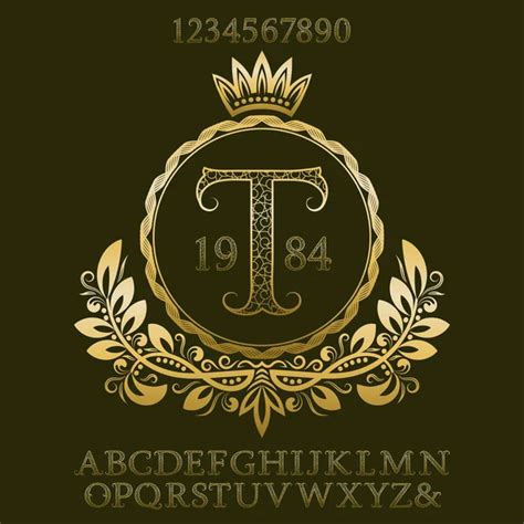 Golden Encrusted Letters And Initial Monogram In Coat Of Arms Form With