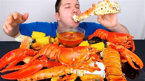 Blove S Massive Seafood Feast Whole Lobster King Crab Spiced Shrimp Sea Scallops MUKBANG