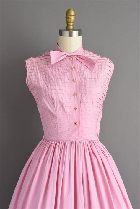 50s Dress Pink Cotton Sleeveless Full Skirt Shirt Dress Xs Etsy