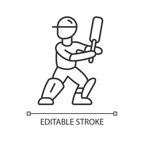 Cricket Player Linear Icon Batsman Ready To Fight Off Pitch Cricketer