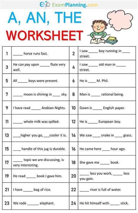 A An The Worksheet With Answers