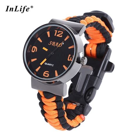 Inlife Paracord Outdoor Watch With Survival Compass Whistle Fire