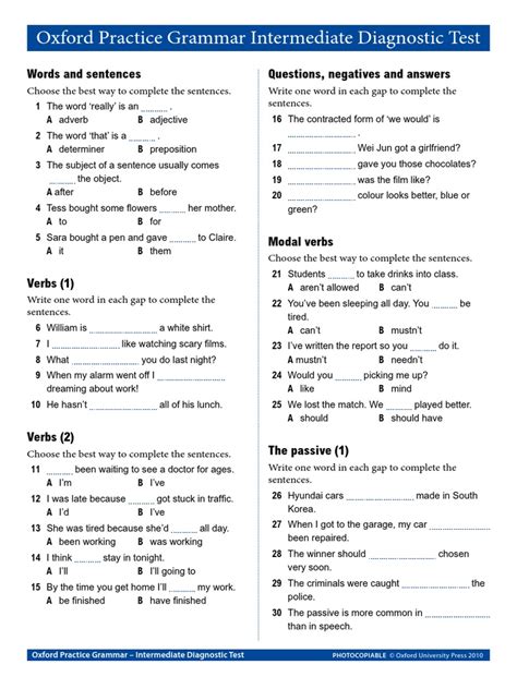 oxford practice grammar 2 intermediate diagnostic test adverb verb prueba gratuita de 30