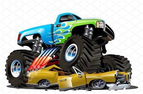 Vector Cartoon Monster Truck Transportation Illustrations ~ Creative