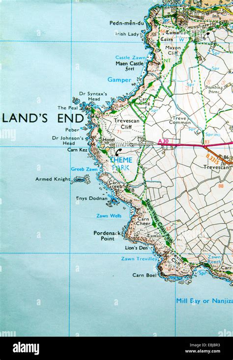 Ordnance Survey Map Of Lands End Cornwall England Stock Photo Alamy