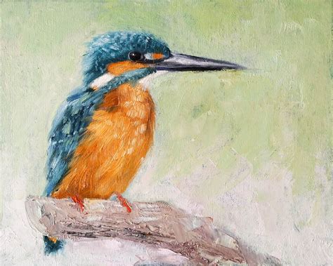 Kingfisher Painting Original Bird Artwork On Canvas Colorful Etsy In