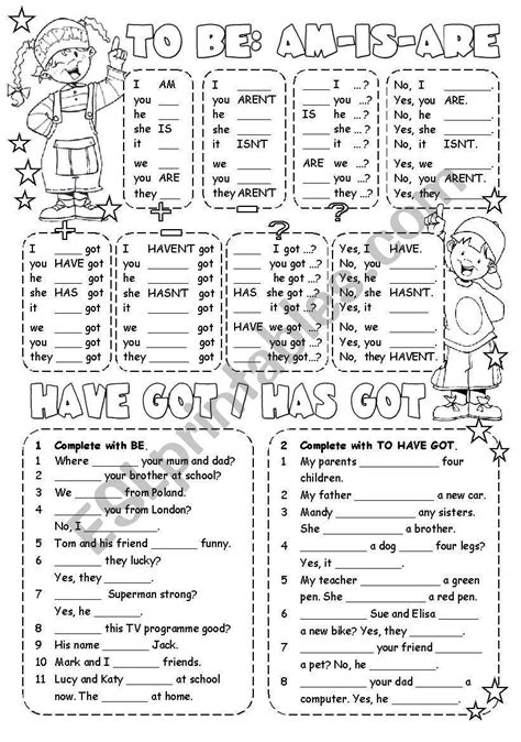 Exercises To Practise Verb To BE And To HAVE GOT In Present Simple